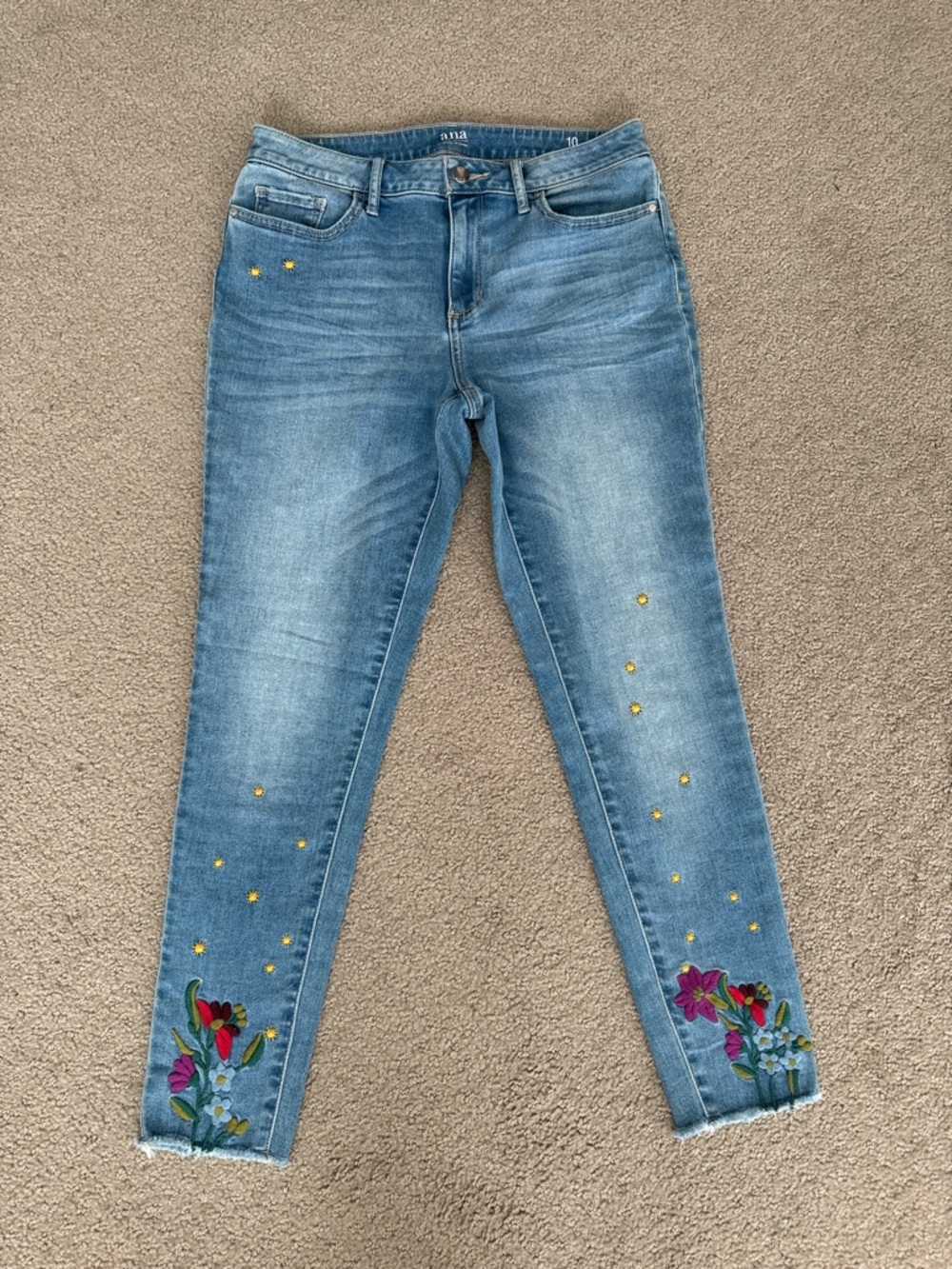 a.n.a Blue Skinny Jeans with Embroidered Floral Hems
